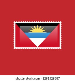 glossy postage stamp with Antigua and Barbuda flag