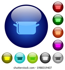 Glossy pot icons on round glass buttons in multiple colors. Arranged layer structure