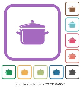 Glossy pot with lid simple icons in color rounded square frames on white background