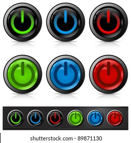 Glossy power button icon on white, vector illustration