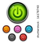 Glossy power button icon set in 6 colors