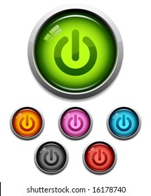 Glossy power button icon set in 6 colors