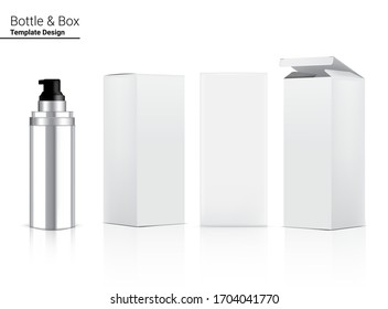 Botella de bomba brillante maqueta cosmética realista y 3 Dimensional Box para blanquear el cuidado de la piel y la mercancía antiarrugas envejecida en la ilustración de fondo blanco. Atención de salud y atención médica.