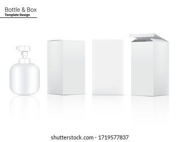Glossy Pump Bottle Mock up Realistic Cosmetic and 3 Dimensional Box for Whitening Skincare and Aging anti-wrinkle merchandise on White Background Illustration. Health Care and Medical.