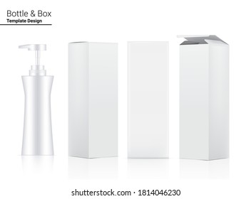 Glossy Pump Bottle Mock up Realistic Cosmetic and 3 Dimensional Box for Whitening Skincare and Aging anti-wrinkle merchandise on White Background Illustration. Health Care and Medical.