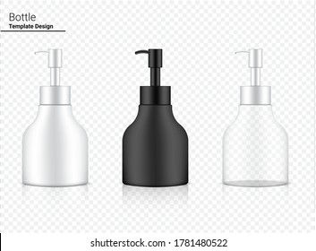 Glossy Pump Flasche Mock up Transparent, White and Black Realistic Cosmetic für Whitening Skincare und Aging Anti-Frinkle Merchandise auf Background Illustration. Gesundheitswesen und Medizin.