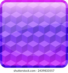 Glossy purple button with cube pattern. Geometric cartoon panel