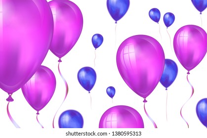 Glossy purple color Flying helium Balloons backdrop with blur effect. Wedding, Birthday and Anniversary Background. Vector illustration for invitation card, party brochure, banner.