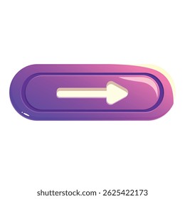 Glossy purple rounded rectangle button with an arrow pointing right, perfect for indicating a direction or action