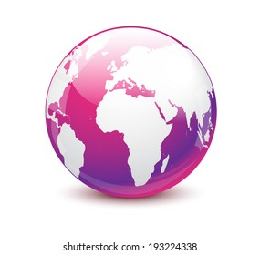 Glossy purple world globe isolated on white 