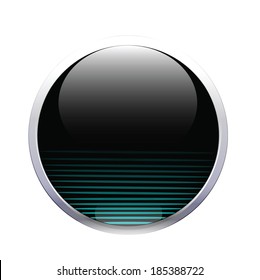 glossy push button vector, green black glass ball button sign icon