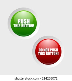 Glossy push and do not push buttons sunken in pale background surface