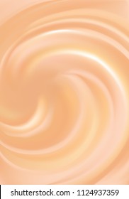 Glossy radial curvy fond with space for text in center. Whirl light red gel eddy design. Appetizing dairy fluid fresh mix of juicy fruits rose color: redcurrant, cowberry, raspberry, cranberry