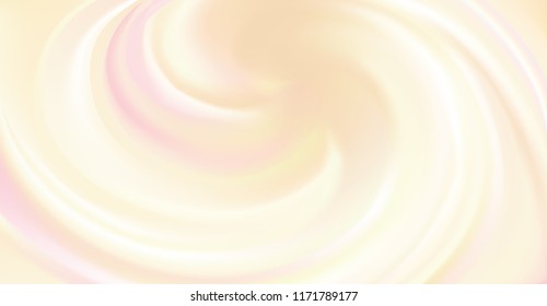 Glossy radial curvy fond with space for text. Whirl shiny beige eddy circular syrup surface. Smooth rotate citrus fruit cocktail fluid light golden color. Soft round jelly mix. Spin graphic pattern