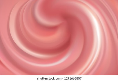 Glossy radial curvy fond with space for text in dark center. Whirl light red gel eddy design. Appetizing dairy fluid fresh mix of juicy fruits rose color: redcurrant, cowberry, raspberry, cranberry