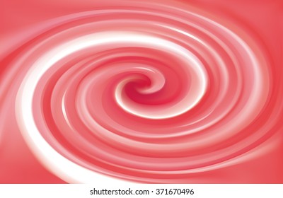 Glossy radial curvy fond with space for text in center of funnel. Whirl red gel eddy syrup surface. Appetizing mix jam juicy rose color: redcurrant, dragon or pitaya, cowberry, watermelon, grapefruit