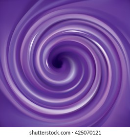 Glossy radial curvy fond with space for text in center of funnel. Gel fluid cream caramel surface. Appetizing mix jam juicy plants dark lavender color: grape, bilberry, dewberry, whortleberry, plum