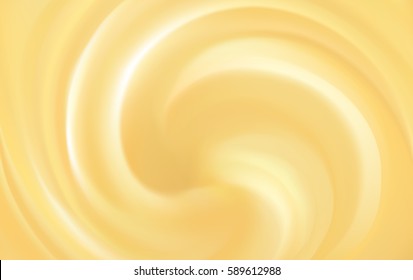 Glossy radial curvy fond with space for text. Whirl shiny beige eddy circular syrup surface. Smooth rotate citrus fruit cocktail fluid light golden color. Soft round jelly mix. Spin graphic pattern