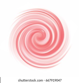 Glossy radial curvy fond with space for text in center of funnel. Whirl red gel eddy syrup surface. Appetizing mix jam juicy rose color: redcurrant, dragon or pitaya, cowberry, watermelon, grapefruit