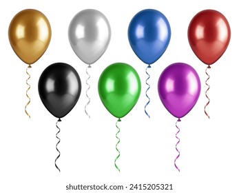 Glossy realistischer Ballon für Geburtstagsfeier. Schwarz; Gold; Silber; weiß; violett; grün; blaue und rote Ballons einzeln auf Vektorgrafik auf weißem Hintergrund.