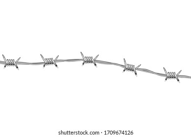 Glossy realistic barbed wire isolated on white
