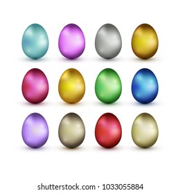 Glossy realistic Ester eggs set. Traditional Paschal symbols isolated on white.
Vector illustration EPS 10 file.