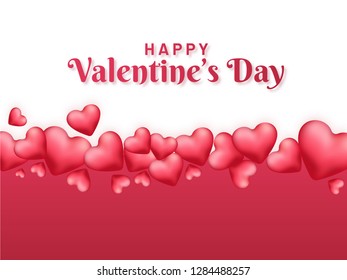 Glossy realistic hearts decorated background for Valentine's Day celebration poster or greeting card design.