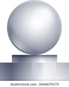Una esfera plateada brillante y realista que descansa elegantemente sobre un elegante pedestal. Un ícono de Vector versátil perfecto para premios, presentaciones o para simbolizar la calidad y la excelencia en los diseños modernos.