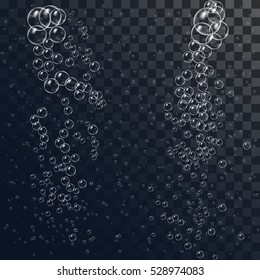 Glossy realistic and translucent aqua bubble illustration on transparency grid.