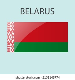 Glossy rectangle flag of Belarus icon. Simple isolated button. Eps10 vector illustration.