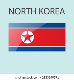 Glossy rectangle flag of North Korea icon. Simple isolated button. Eps10 vector illustration.