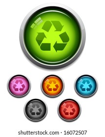 Glossy recycle symbol button icon set in 6 colors