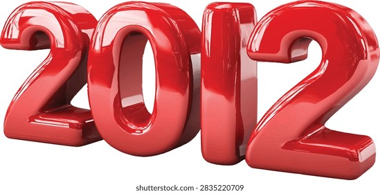 Glossy Red 2012 Numbers with Shiny Three Dimensional Typography Isolated on White Background