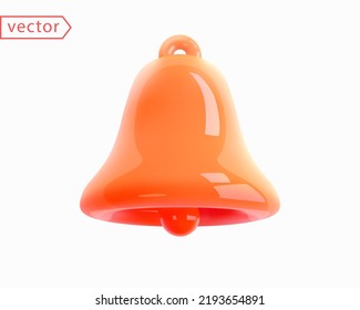 Glossy Red 3D Bell isolated on a white background. Realistic 3d rendering of a red bell in cartoon shiny plastic style. Figurine, object for decoration. Realistic Vector Icon