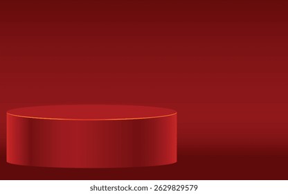 Glossy red 3D cylinder podium with realistic lighting, perfect for award displays, product showcases, or e-commerce mockups. Ideal for luxury branding, corporate presentations, or digital exhibitions.