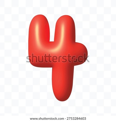 Glossy red 3d number four isolated on transparent background