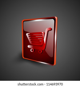 Glossy red 3D web 2.0 shopping cart symbol icon set. EPS 10.