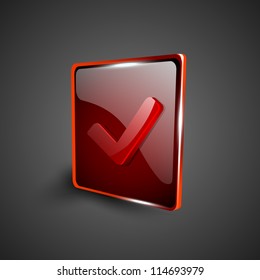 Glossy red 3D web 2.0 check mark validation symbol icon set. EPS 10.