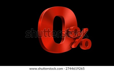 Glossy Red 3D Zero Percent Symbol, isolated on black background for promotions, finance, and marketing. Vector illustration