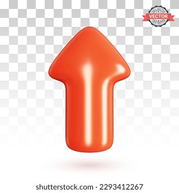Icono de flecha roja brillante apuntando hacia arriba. Gráficos vectoriales 3D realistas aislados en un fondo transparente