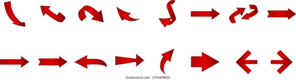 Conjunto de flechas rojas brillantes que muestran direcciones complejas y movimiento suave