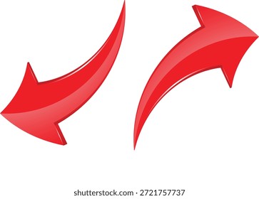 Flechas rojas brillantes que apuntan a la izquierda y a la derecha en un movimiento curvo, ilustrando la toma de decisiones, diferentes caminos o puntos de vista opuestos.