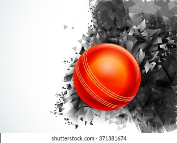 Glossy Red Ball on creative abstract background for Cricket Sports concept.