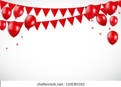 Glossy Red Balloons and Flaf Background Vector Illustration eps10