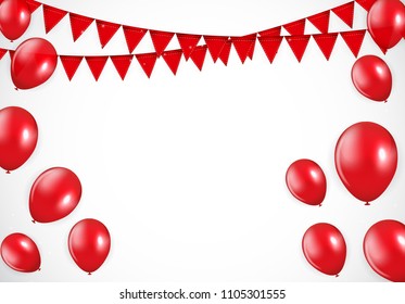 Glossy Red Balloons and Flaf Background Vector Illustration eps10