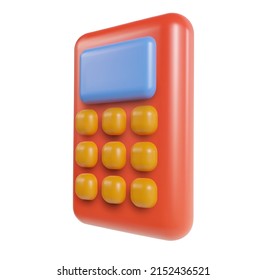 Glossy red calculator isolated on white background. Realistic modern minimal design element. Cartoon cute 3d vector illustration. Soft plastic or clay toy.