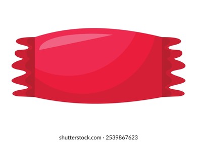 Un caramelo rojo brillante envuelto en una simple envoltura rectangular roja con bordes ondulados. La superficie brillante y el diseño limpio lo convierten en un regalo vibrante y llamativo perfecto para cualquier ocasión