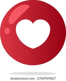 Botão de círculo vermelho brilhante com coração branco, mídias sociais como o vetor de ícone.