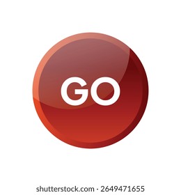 A glossy, red circular button with "GO" in white, centered, reflects light, creating a simple, encouraging, and modern graphic design element.