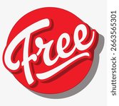 Glossy red circular sticker with text saying free word